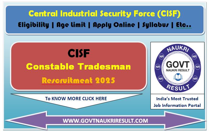  CISF Constable Tradesman PET / PST Admit Card 2025 for 1048 Post 