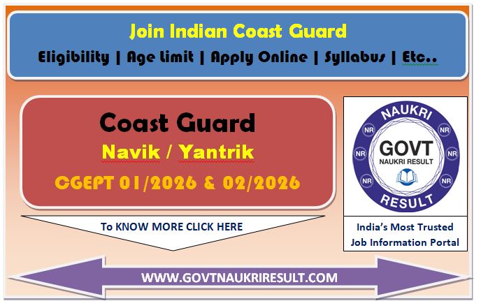  Coast Guard Navik Yantrik CGEPT 01/2026, 02/2026 Admit Card 2025 