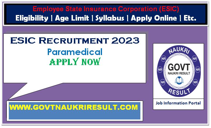  ESIC Paramedical Various Post Marks 