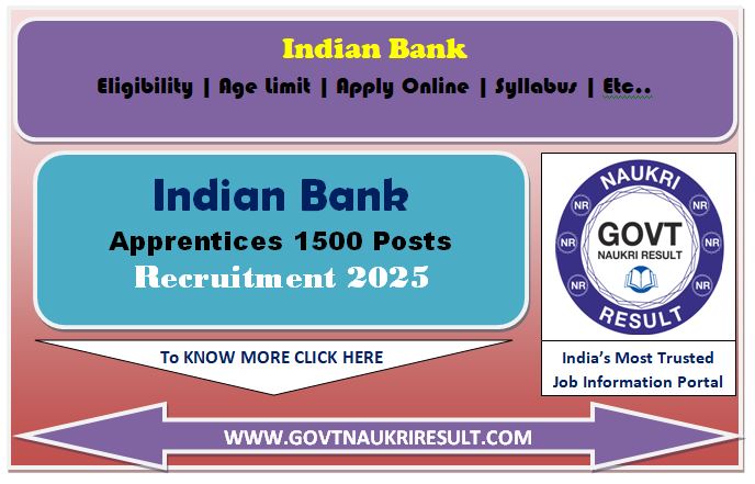  Indian Bank Apprentices Admit Card 2025 for 1500 Post 