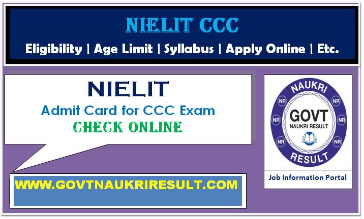  NIELIT CCC Admit Card November 2023  