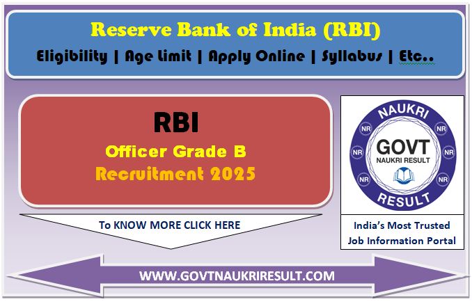  Reserve Bank RBI Officers Grade B Online Form 2025 