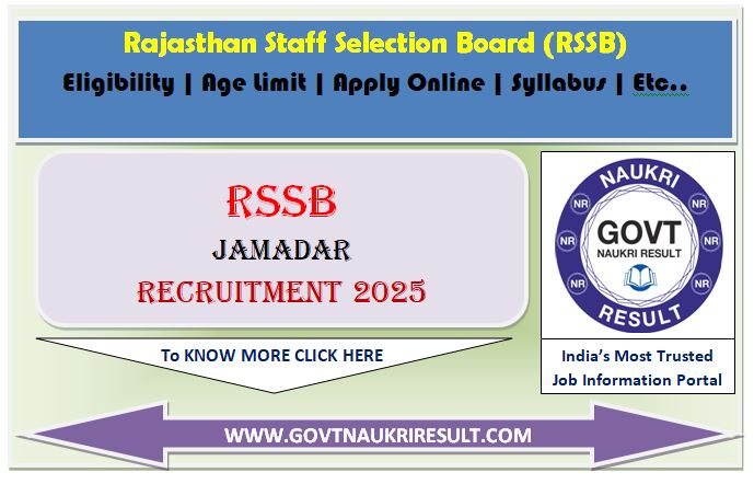  Rajasthan RSSB Jamadar Online Form 2025 for 72 Post 